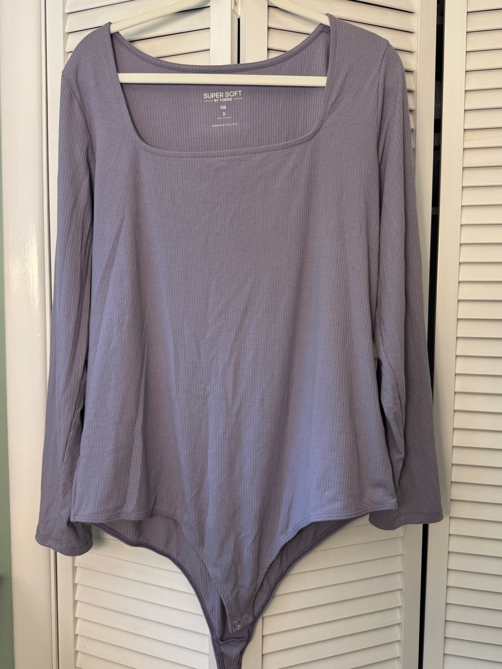 torrid Lavender Ribbed Long-Sleeve Square Neck Bodysuit
